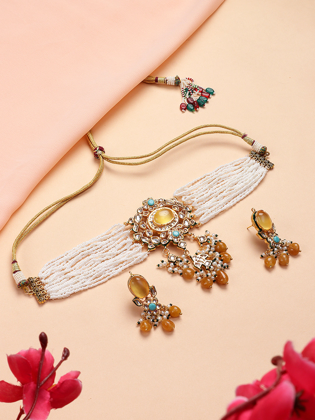 Gold Plated Yellow Kundan Traditional Choker Set For Women