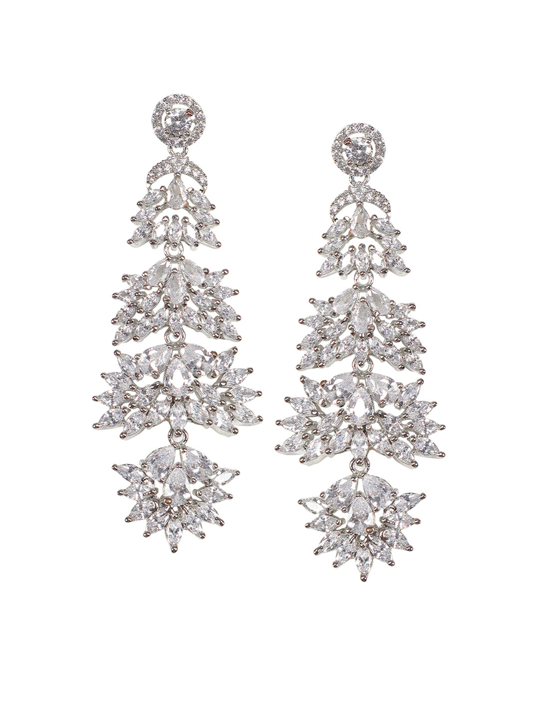Rhodium Plated White American Diamond Necklace Set For Women