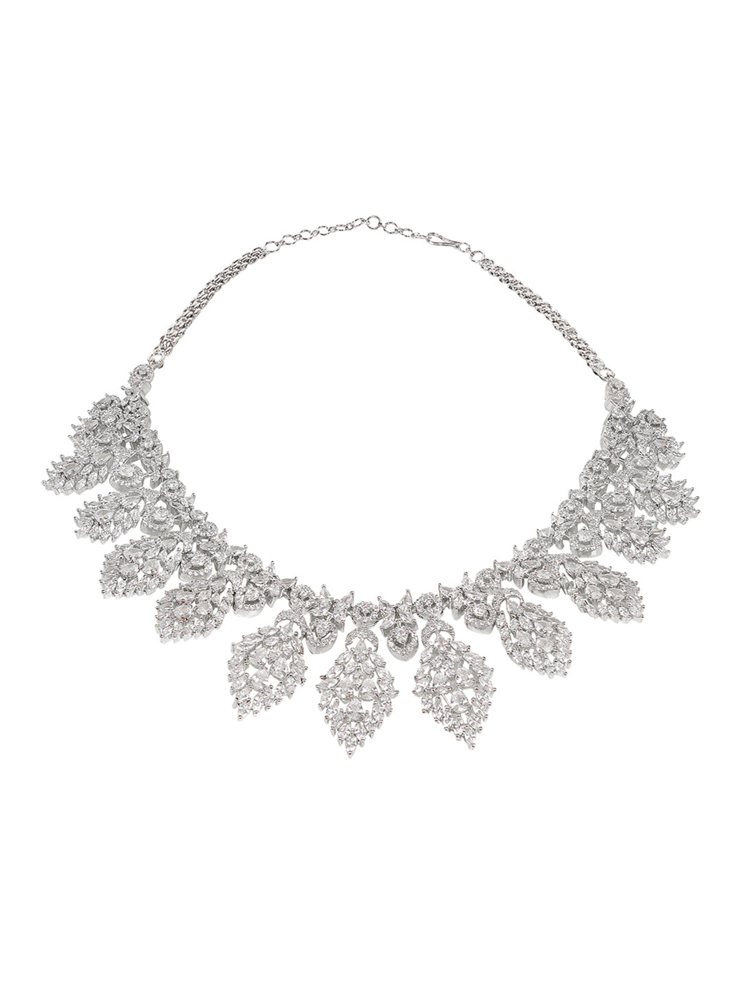 Rhodium Plated White American Diamond Necklace Set For Women