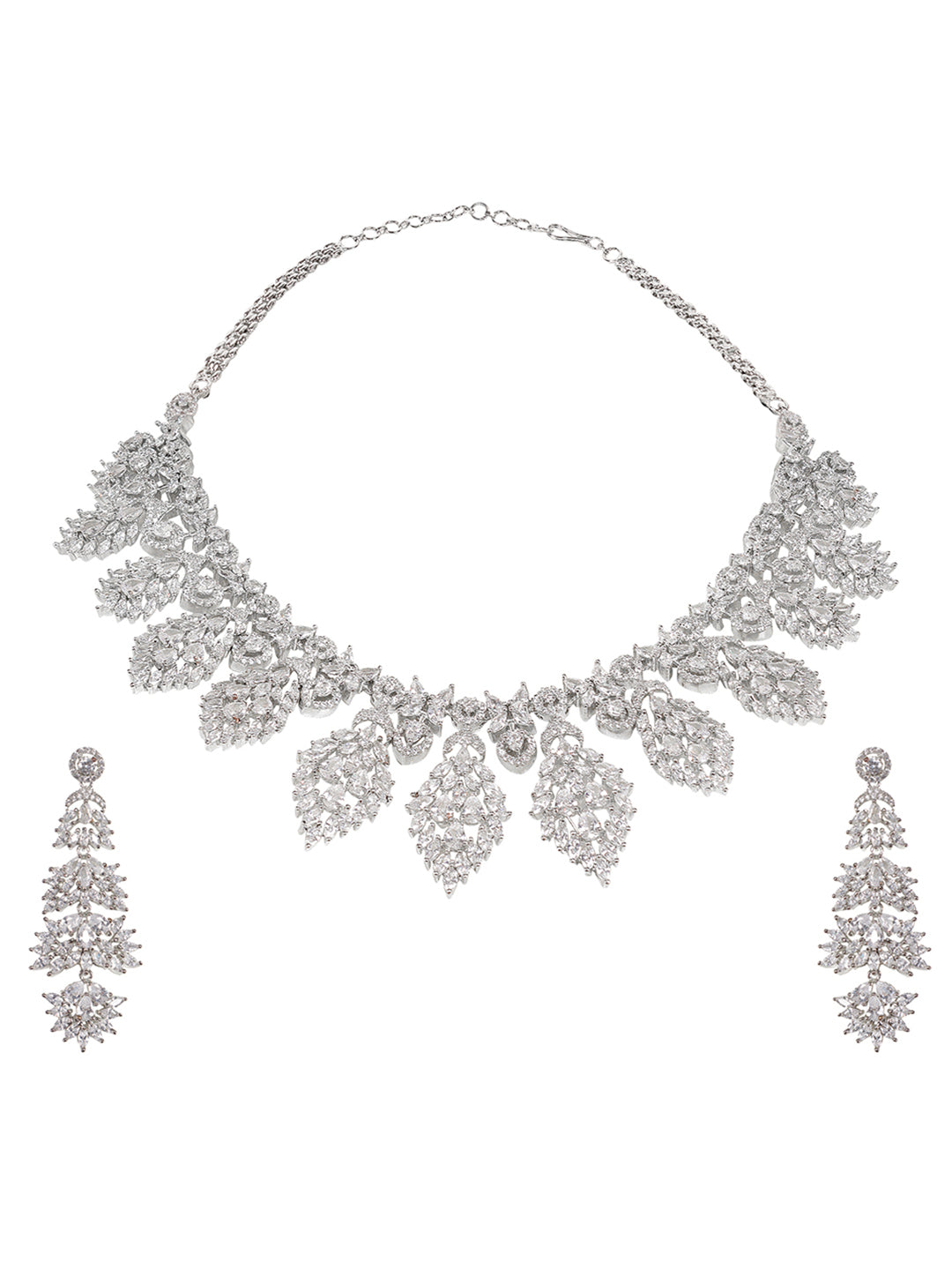 Rhodium Plated White American Diamond Necklace Set For Women