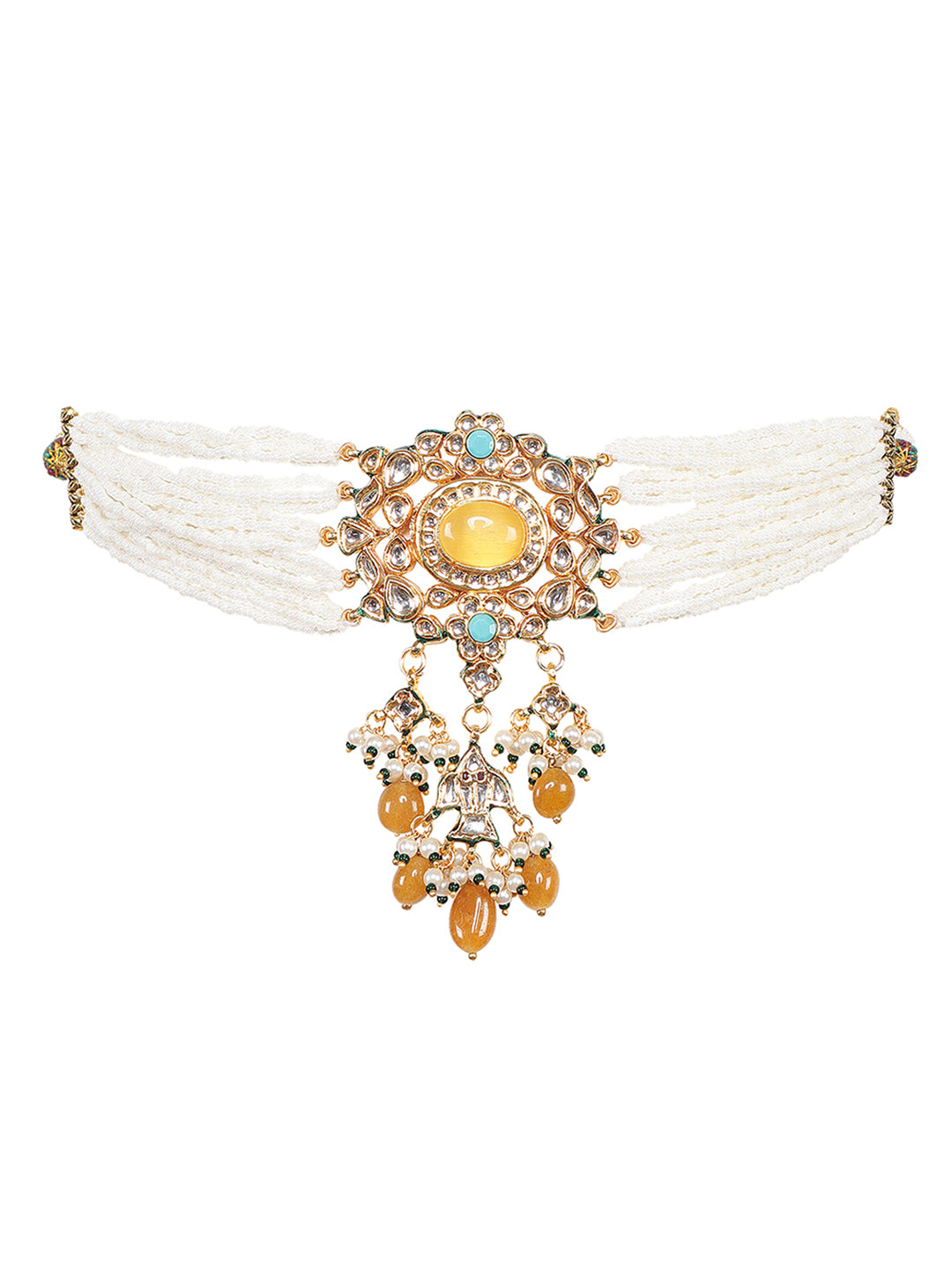 Gold Plated Yellow Kundan Traditional Choker Set For Women