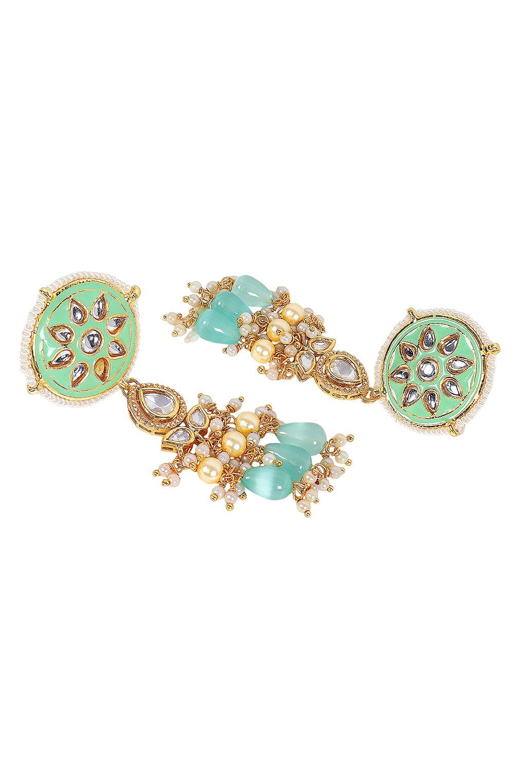 Elegant Gold Plated Mint Green & Blue Kundan Traditional Choker Set