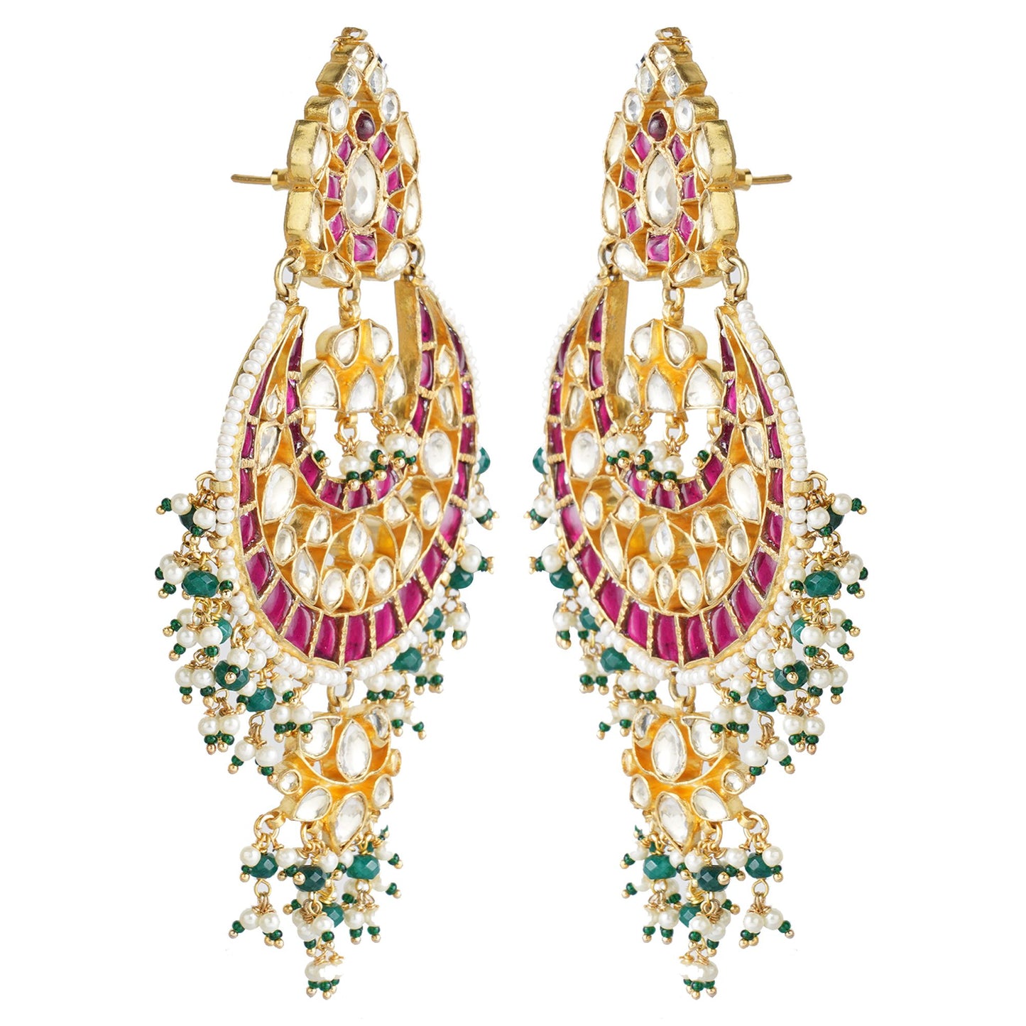 Gold Plated Kundan Chandbaali Earrings with Stones
