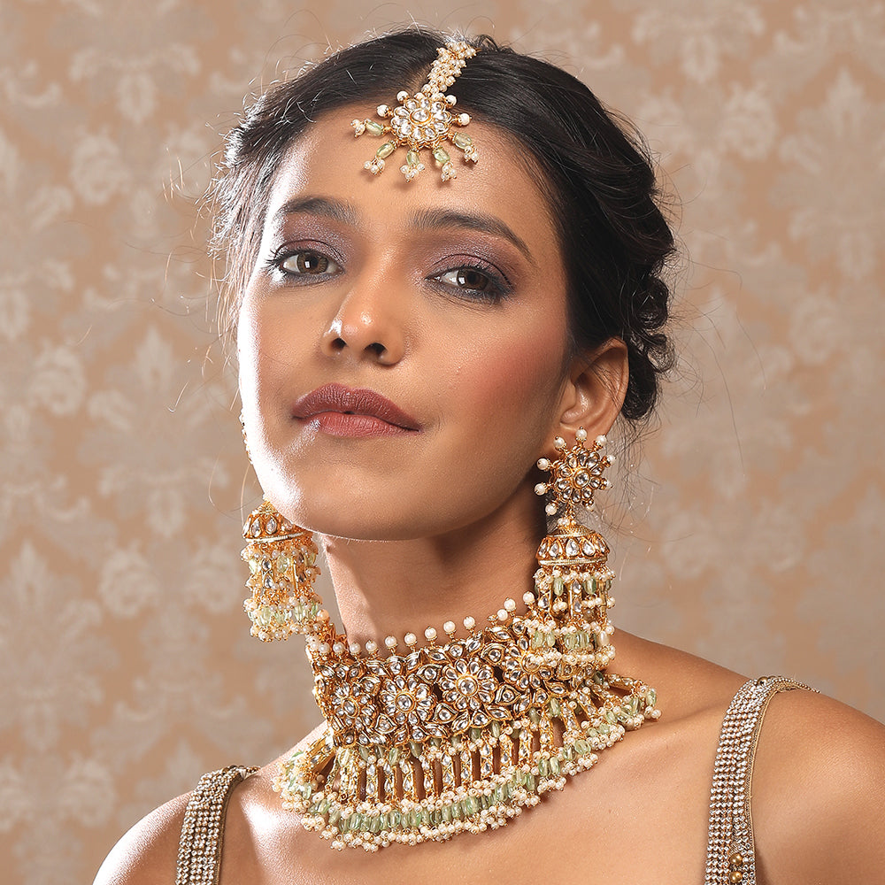 Buy Bridal Gold Choker Necklace & Earring Set