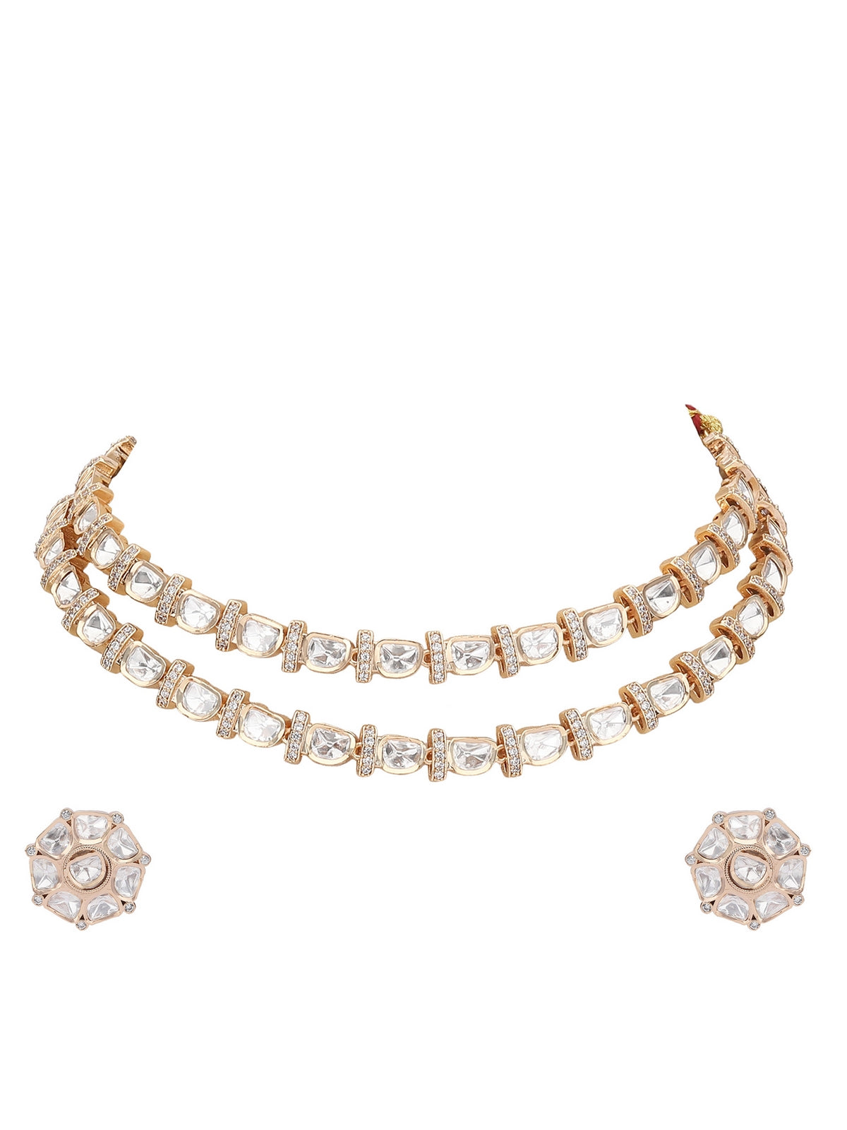 Kundan Necklace Set with Geometric Stud Earrings