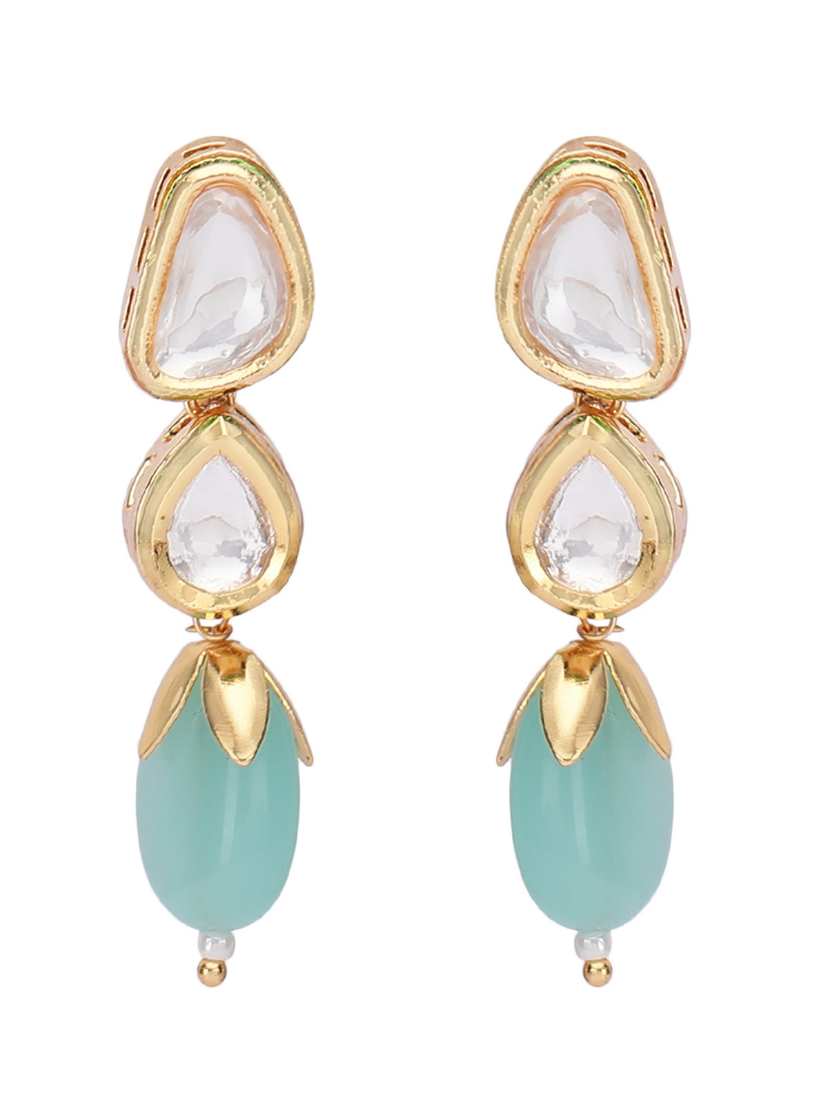 Kundan Necklace Set with Aqua Blue Beads For Girls
