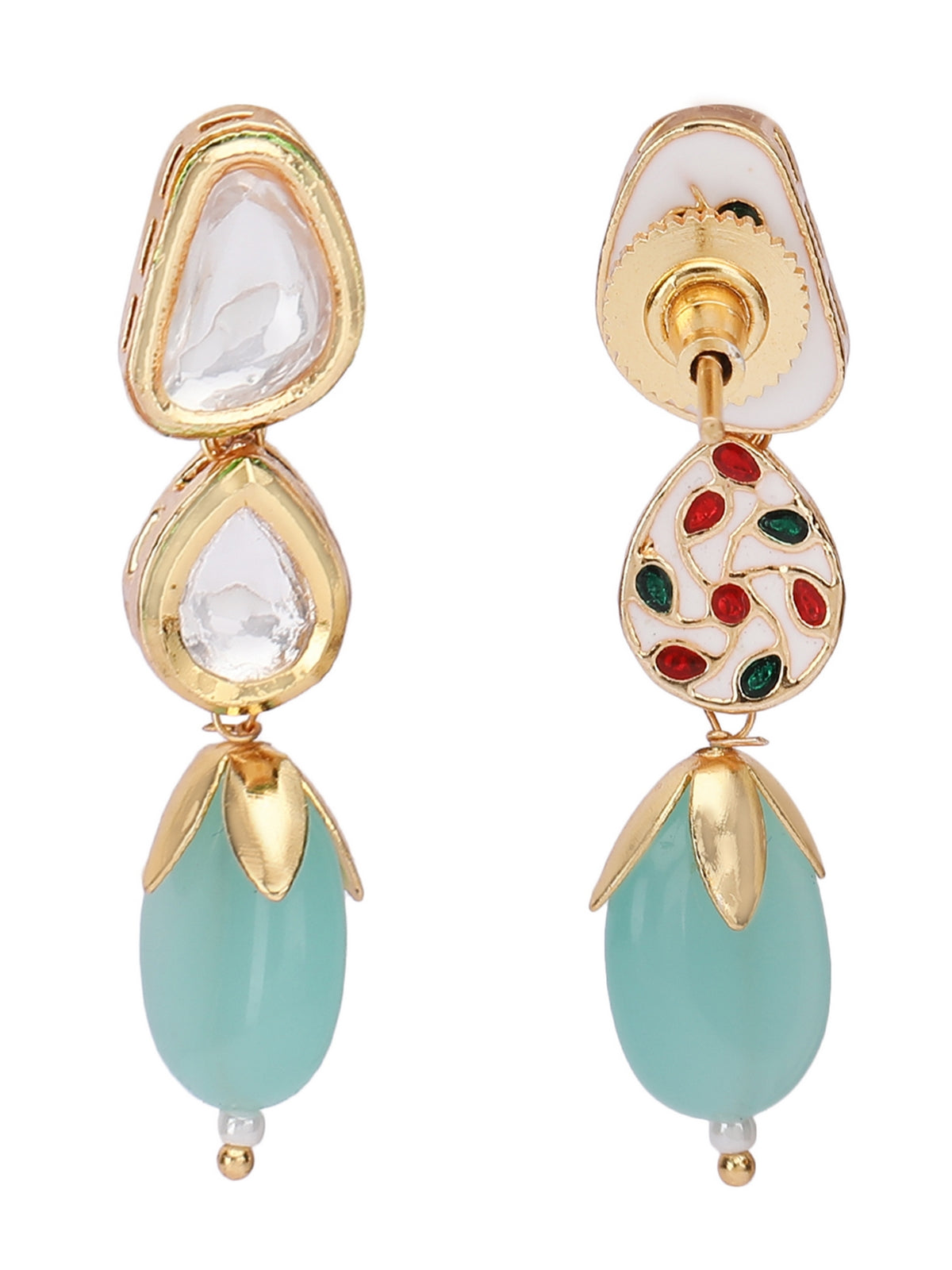 Kundan Necklace Set with Aqua Blue Beads For Girls