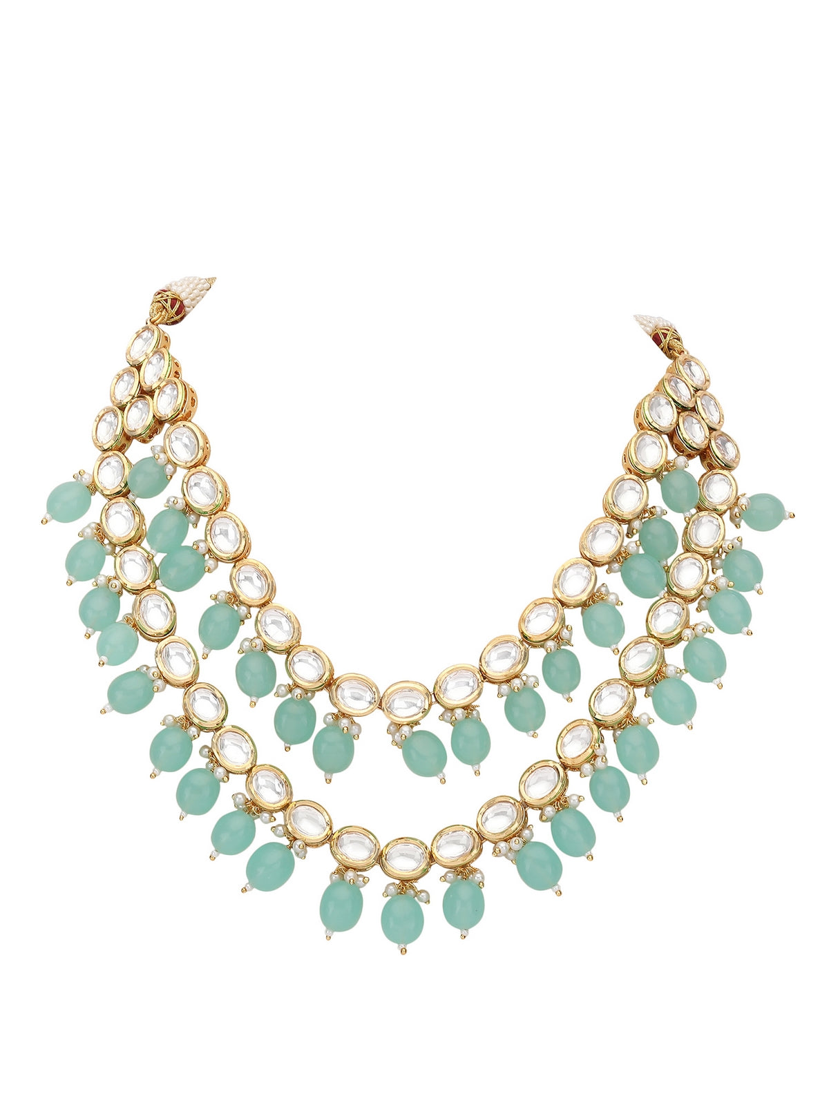 Elegant Kundan Necklace Set with Aqua Blue Beads