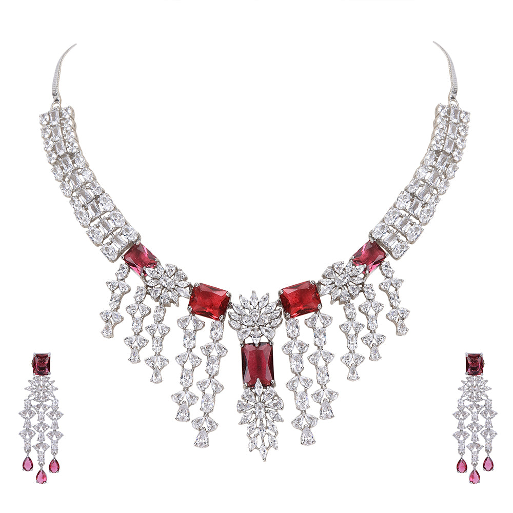 Necklace set Matching Earrings Red And Silver