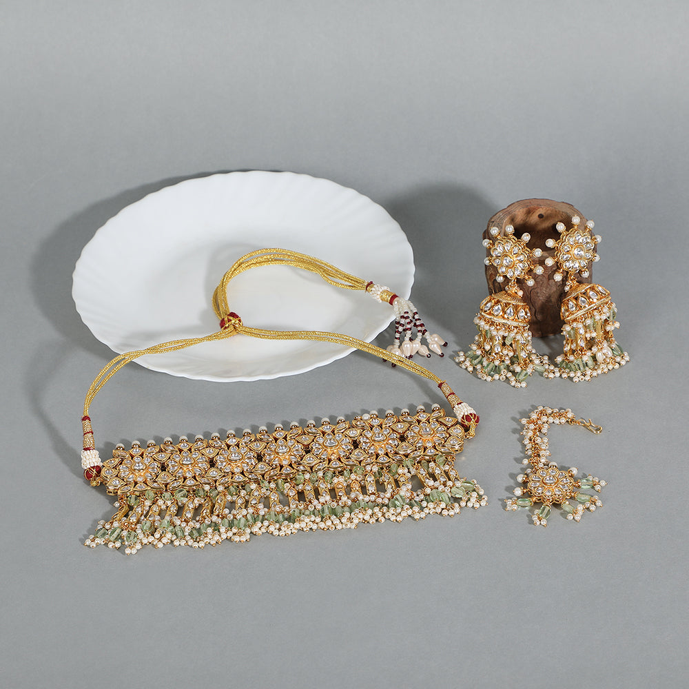 Bridal Gold Choker Necklace & Earring Set