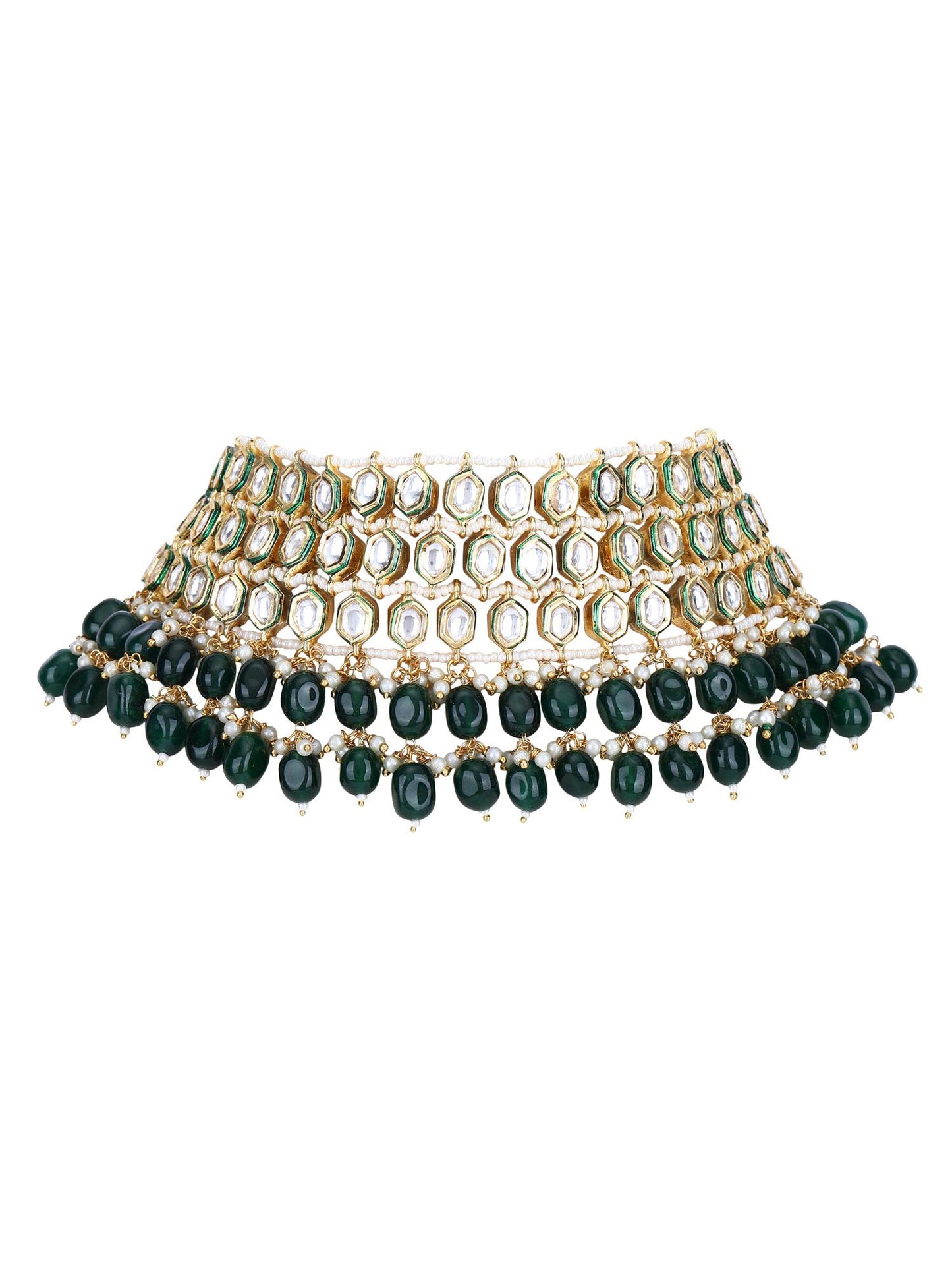 Elegant 22KT Gold Plated Kundan Green Necklace Set