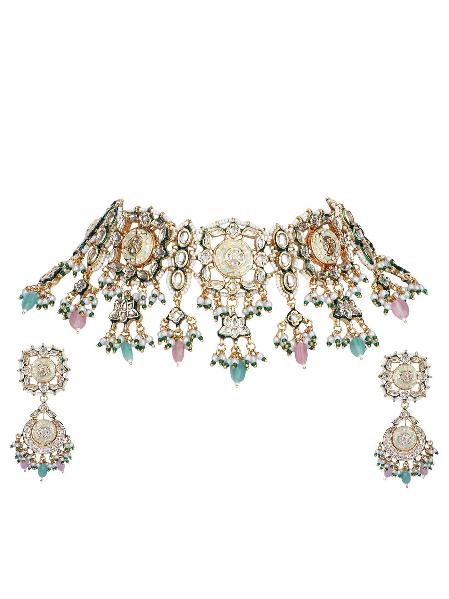 22KT Gold Plated Kundan Pink Necklace Set