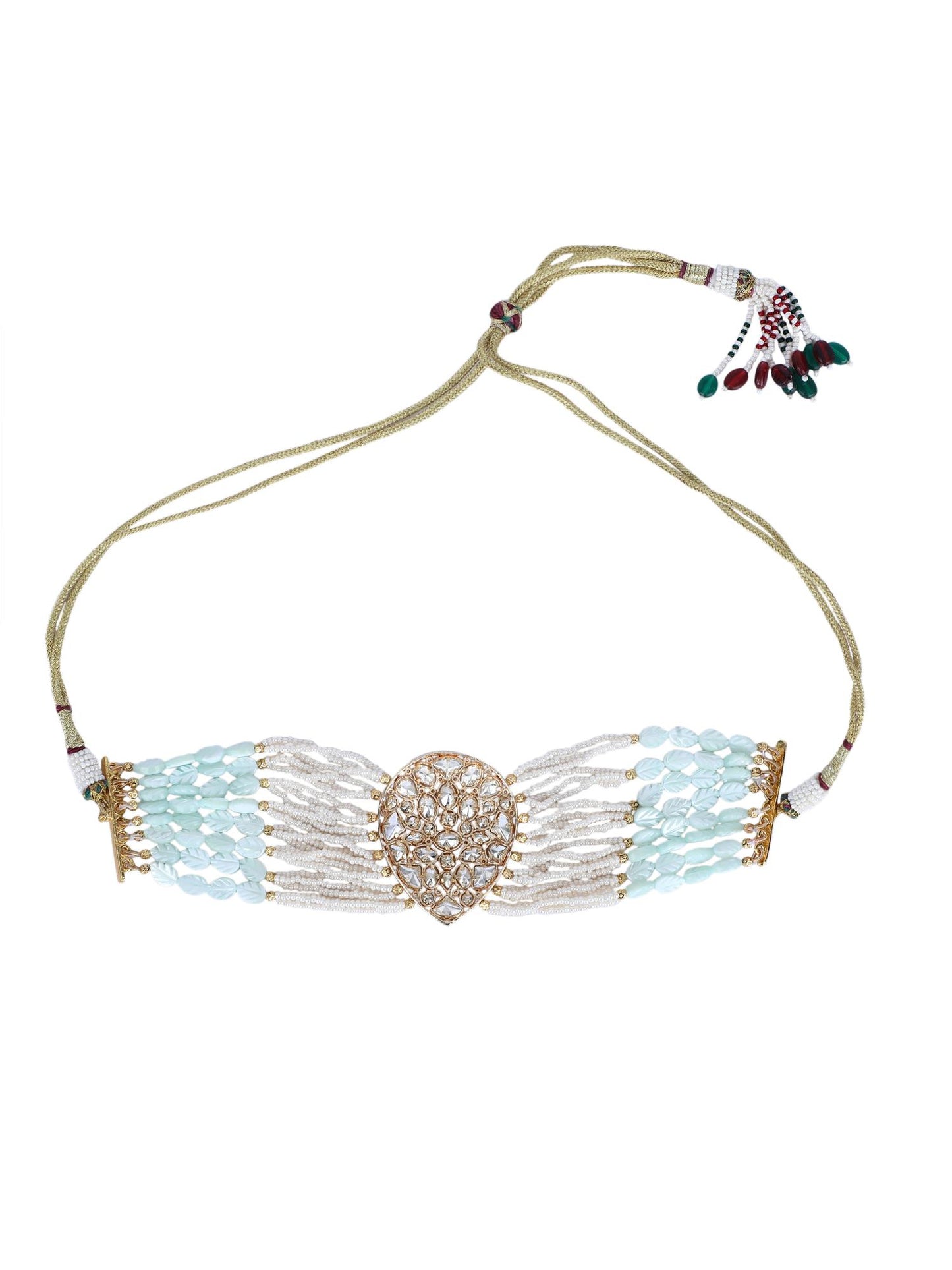 Charming 22KT Gold Plated Kundan Blue Necklace Set