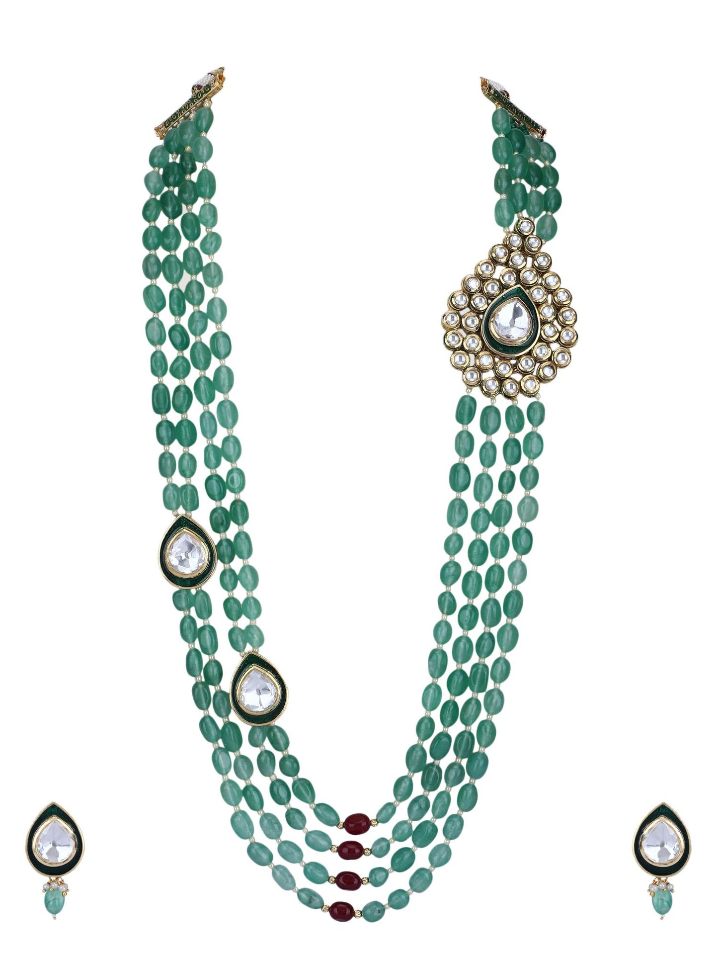 Dazzling 22KT Gold Plated Kundan Green Necklace Set