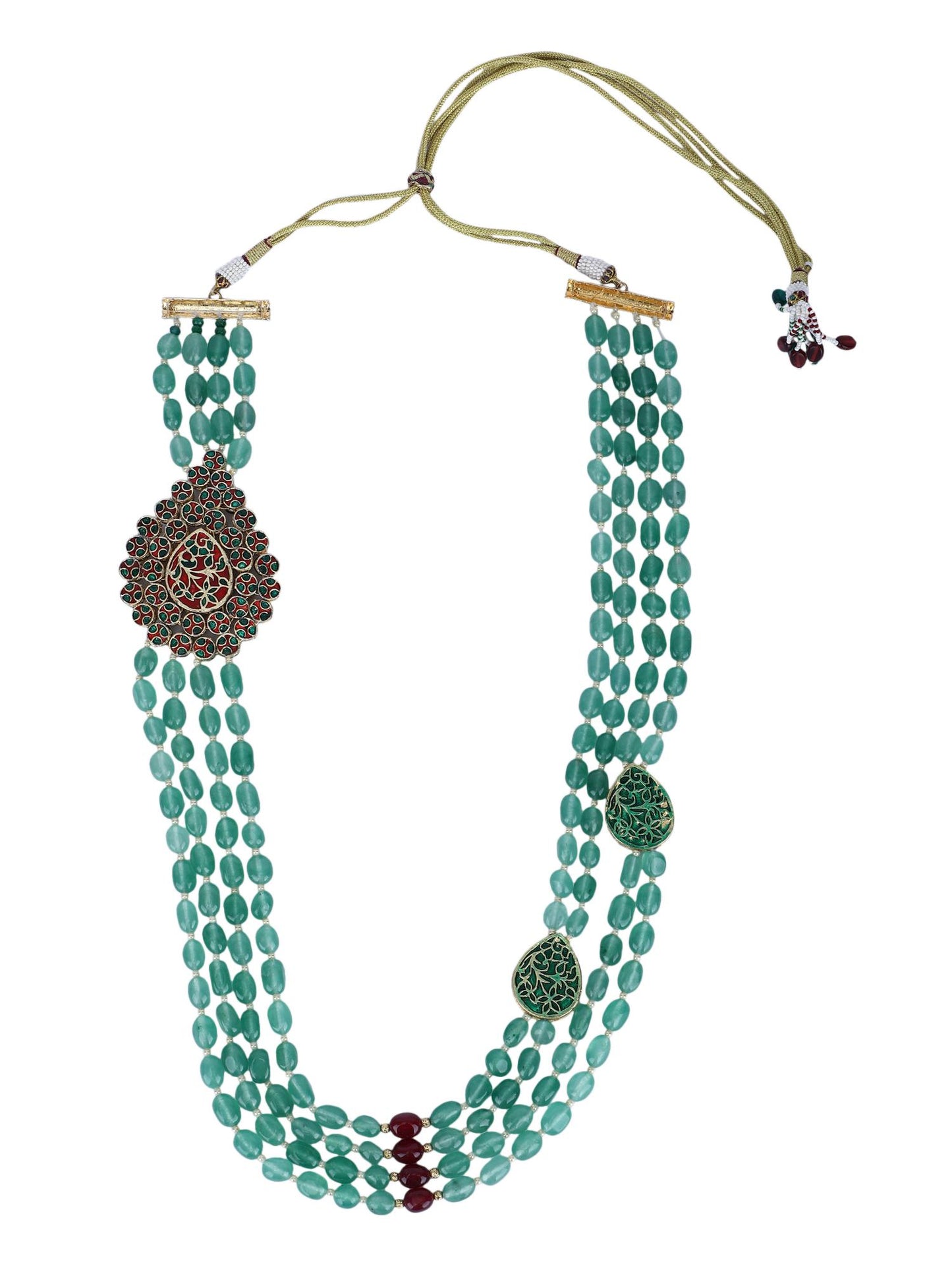 Dazzling 22KT Gold Plated Kundan Green Necklace Set