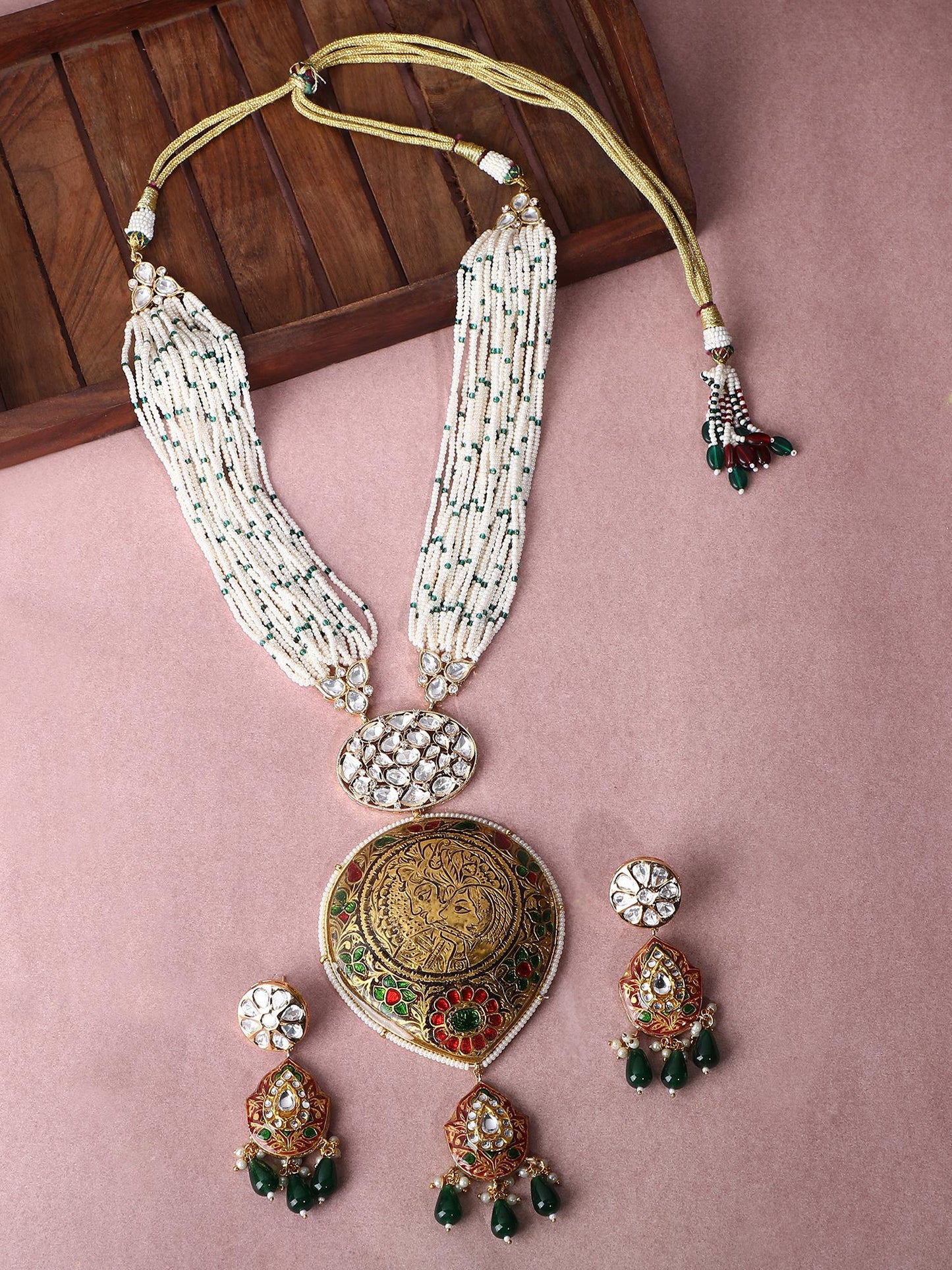 22KT Gold plated Kundan Brown Necklace Set