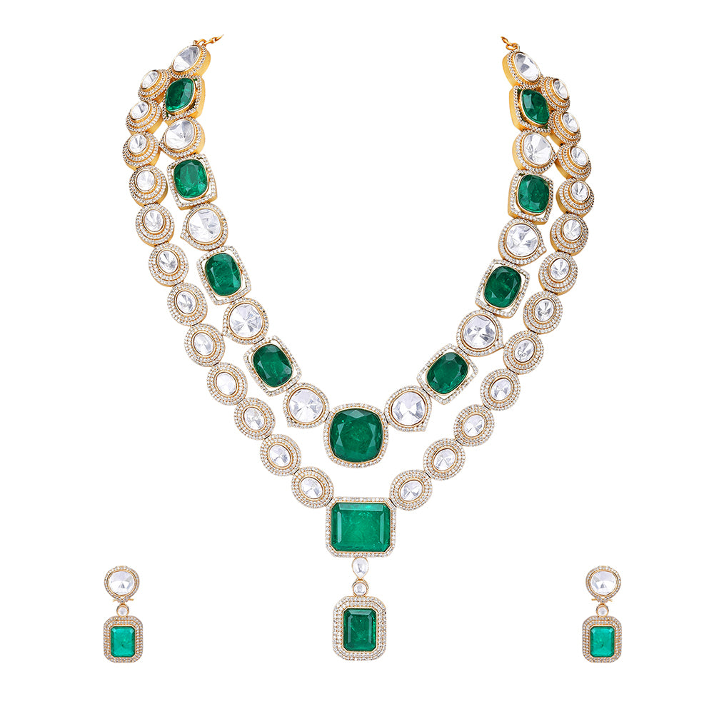 Gold Plated Kundan Green Necklace Set