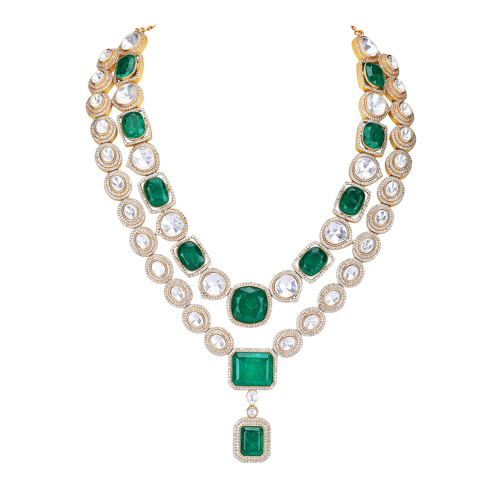 Gold Plated Kundan Green Necklace Set