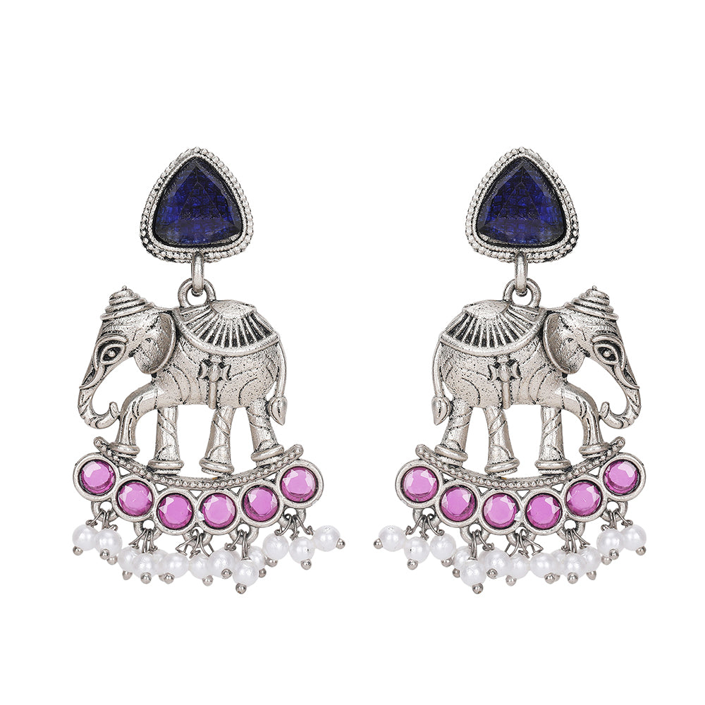 Silver Plated Stone Studded Jewellery Set pair of matching drop earrings