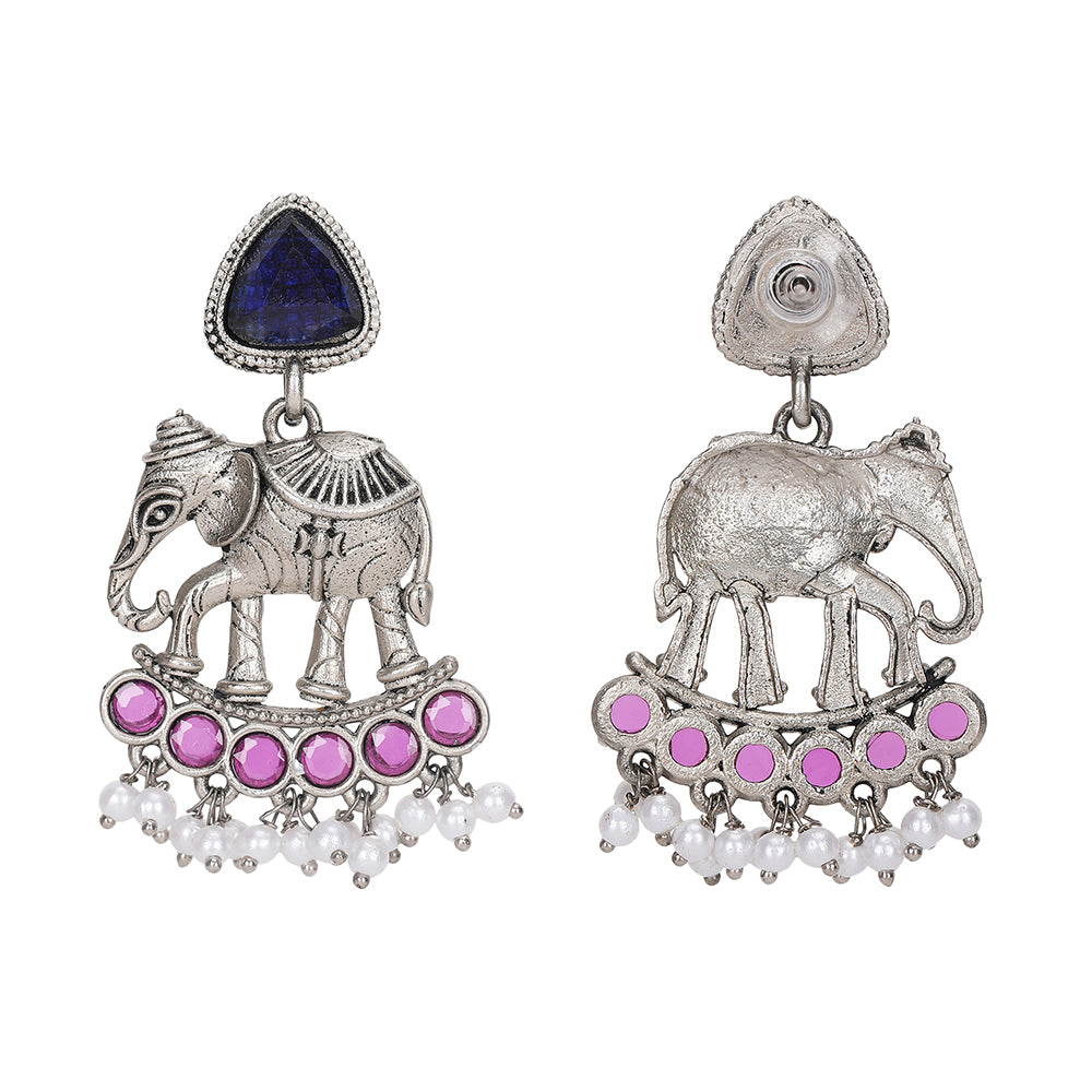 Silver Plated Stone Studded Jewellery Set pair of matching drop earrings