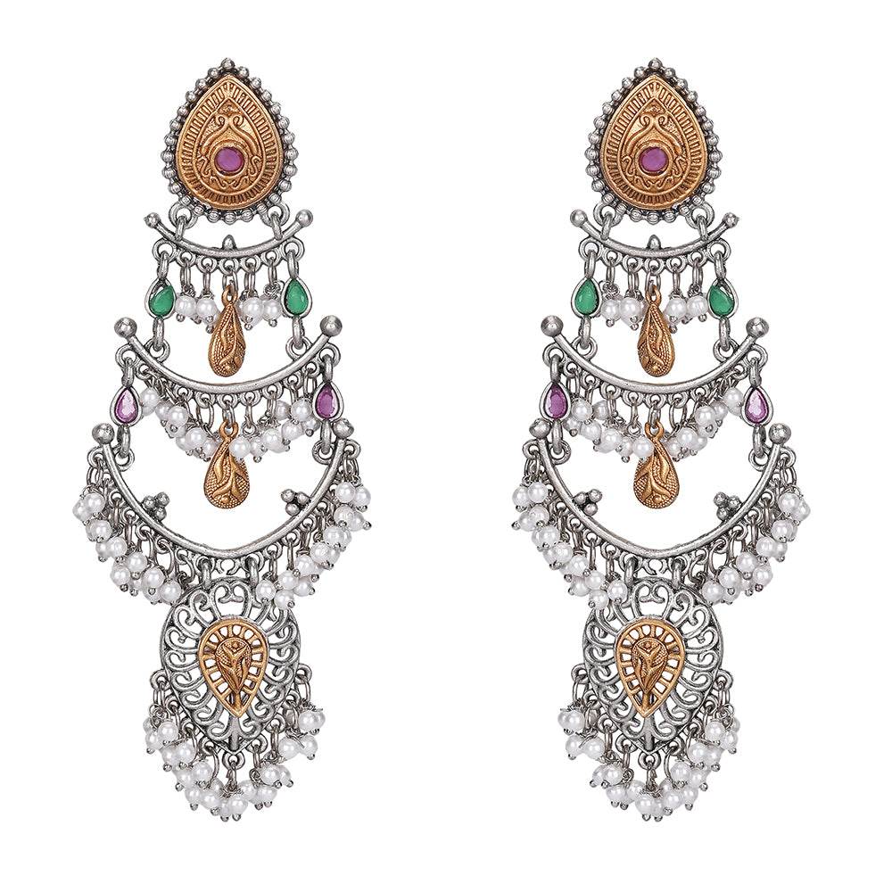 Buy Aviana Bridal Ethnic Multi-Layered Kundan Pearl Long Dangler Earrings - Auraa Trends