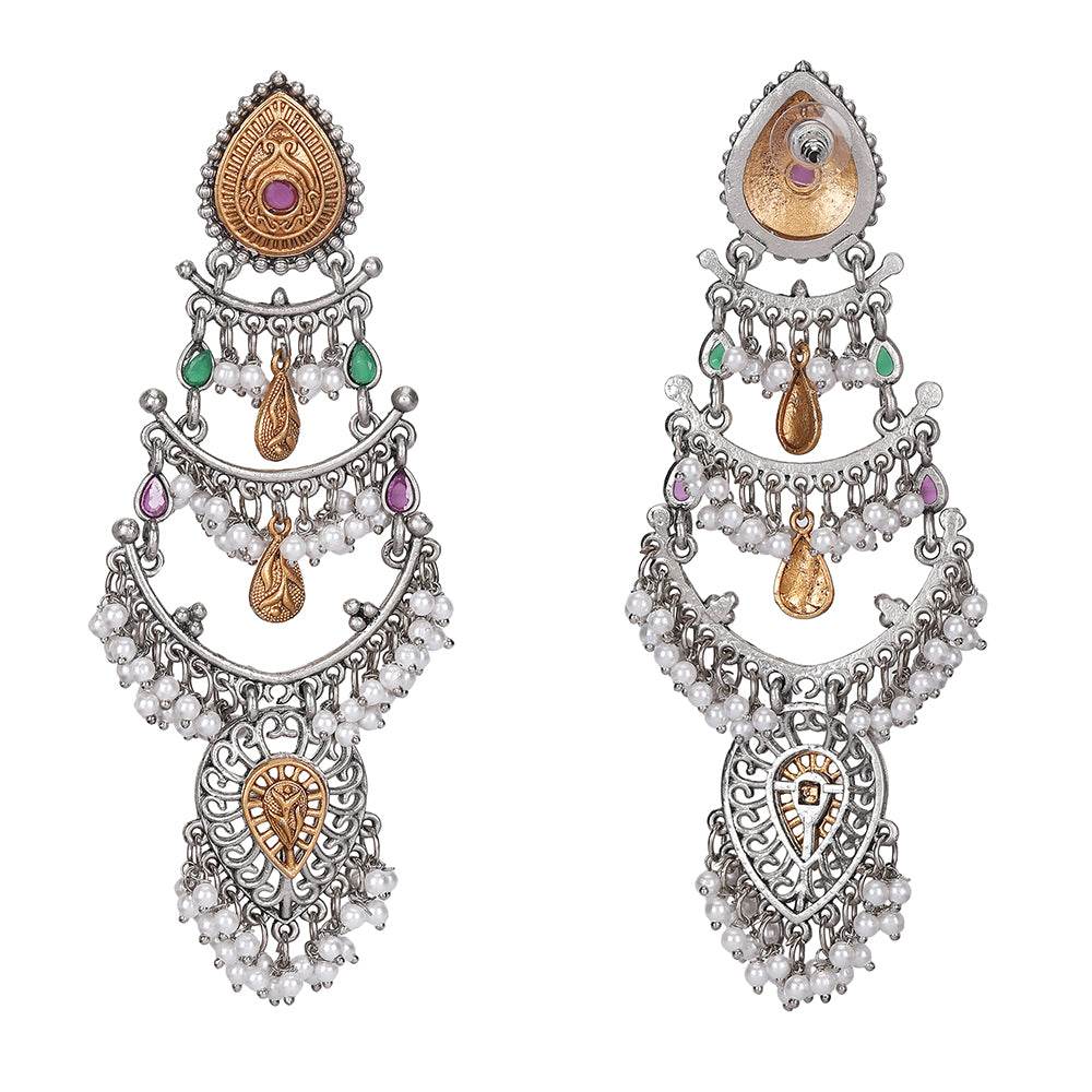 Buy Aviana Bridal Ethnic Multi-Layered Kundan Pearl Long Dangler Earrings - Auraa Trends