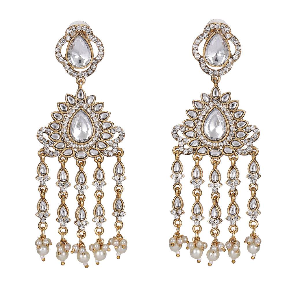 Buy Aviana Statement Mirror Dangler Earrings with Pearl Chain Tassels - Auraa Trends