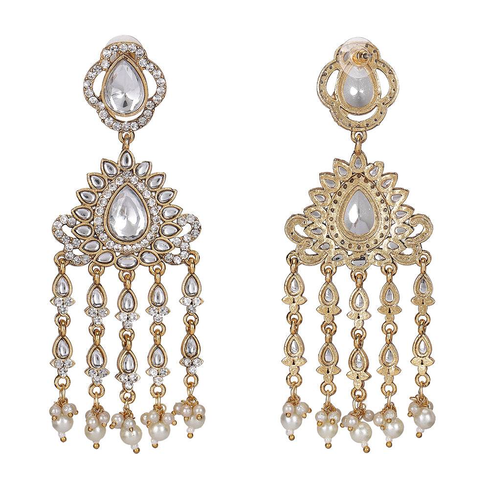 Buy Aviana Statement Mirror Dangler Earrings with Pearl Chain Tassels - Auraa Trends