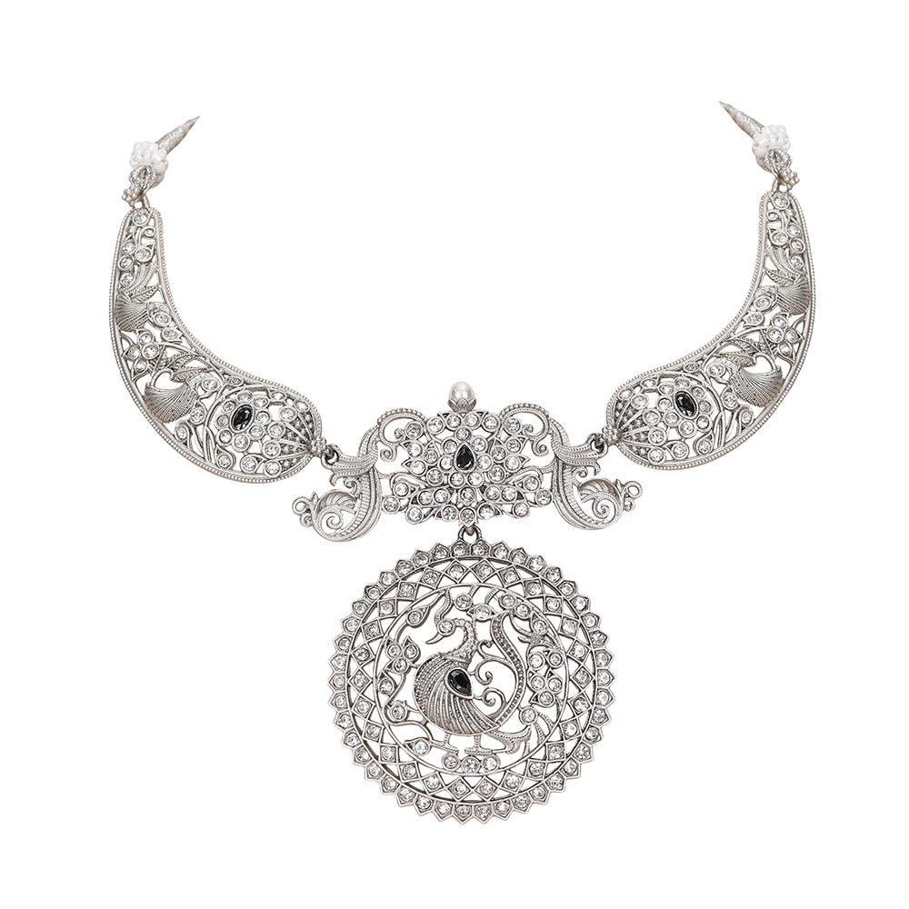 Silver-Plated Choker Necklace Set with Earrings