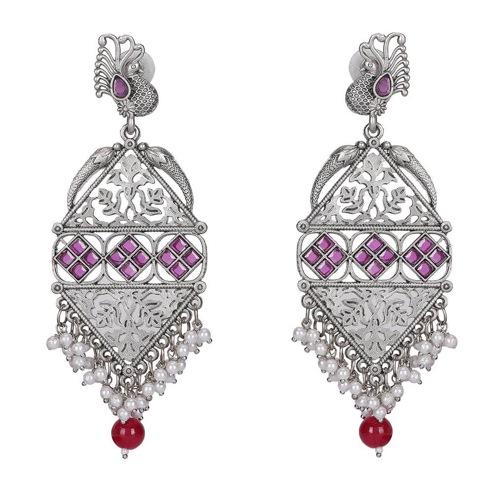 Buy Aviana Antique Silver-Tone Dangle Earrings with Ruby Accents Women - Auraa Trends