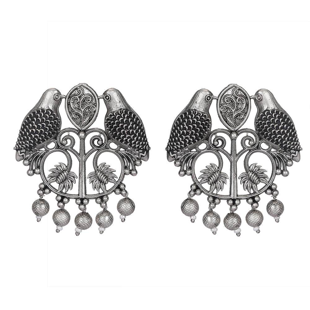 Buy Aviana Oxidized Silver Bird Motif Jhumka Earrings with Pearl Drops - Auraa Trends