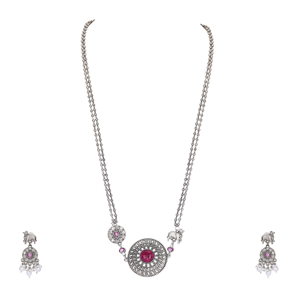 Silver Plated Stone Studded Jewellery Set