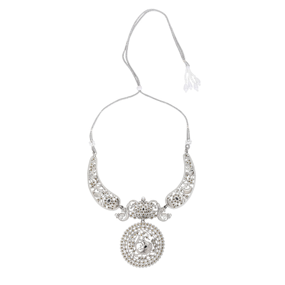 Silver-Plated Choker Necklace Set with Earrings