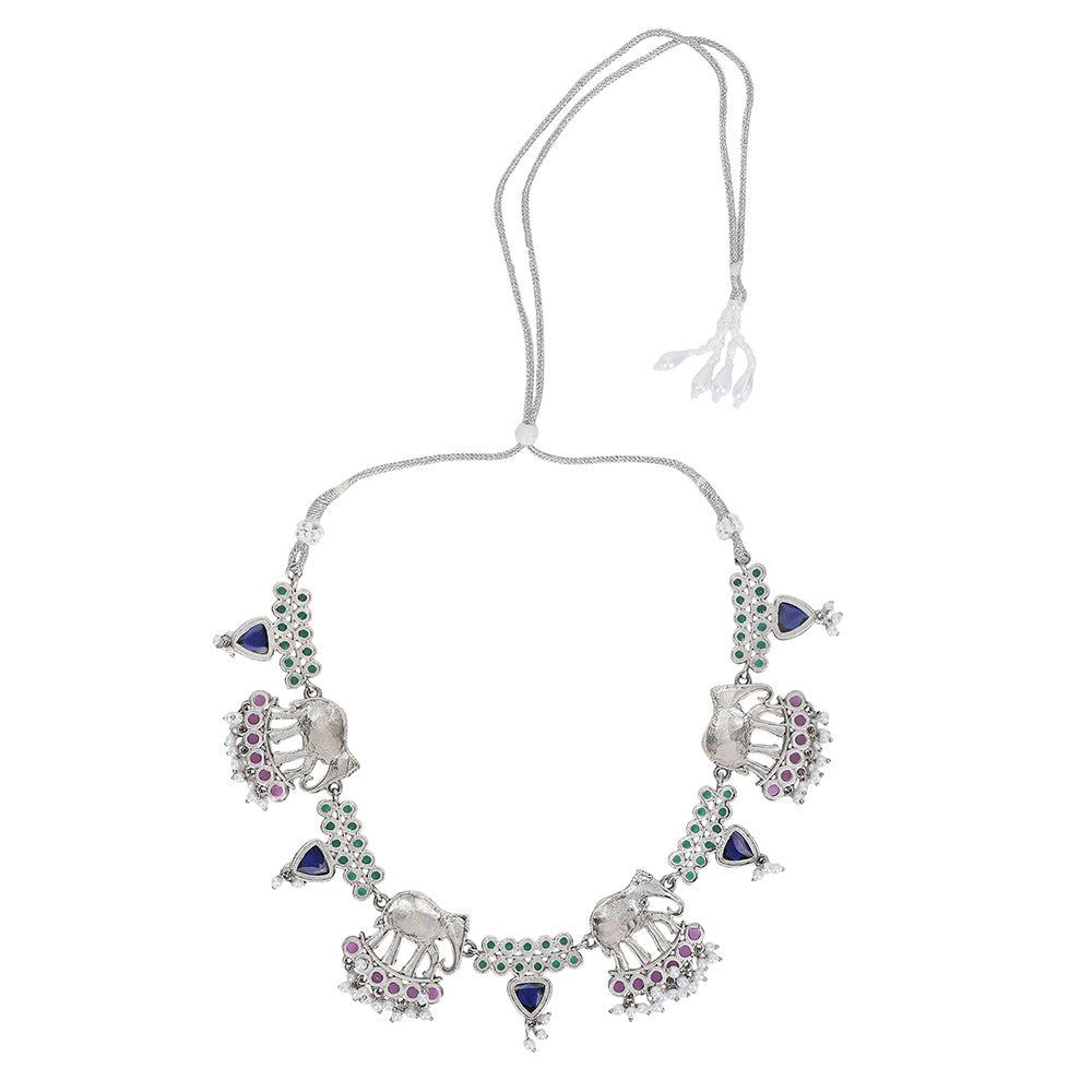 Silver Plated Stone Studded Jewellery Set pair of matching drop earrings