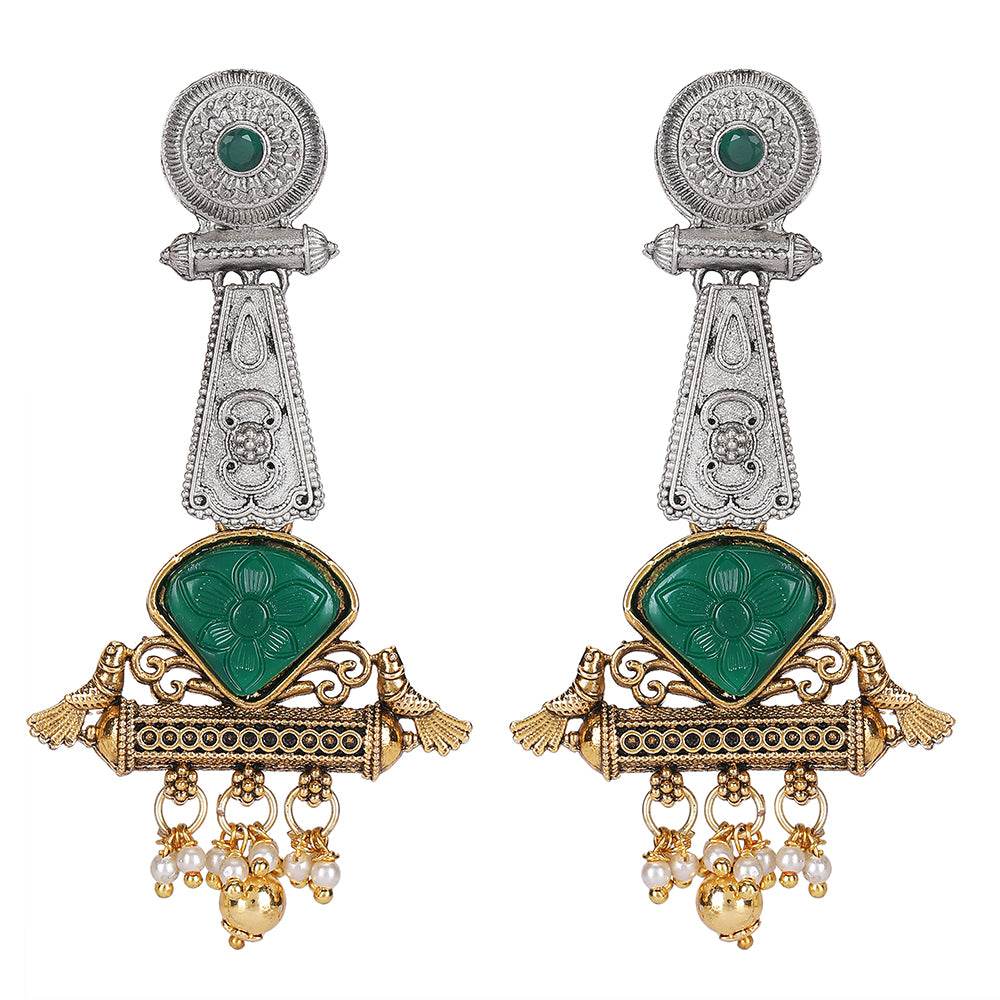 Buy Aviana Green Stone Dholak Shape Tribal Temple-Inspired Earrings - Auraa Trends