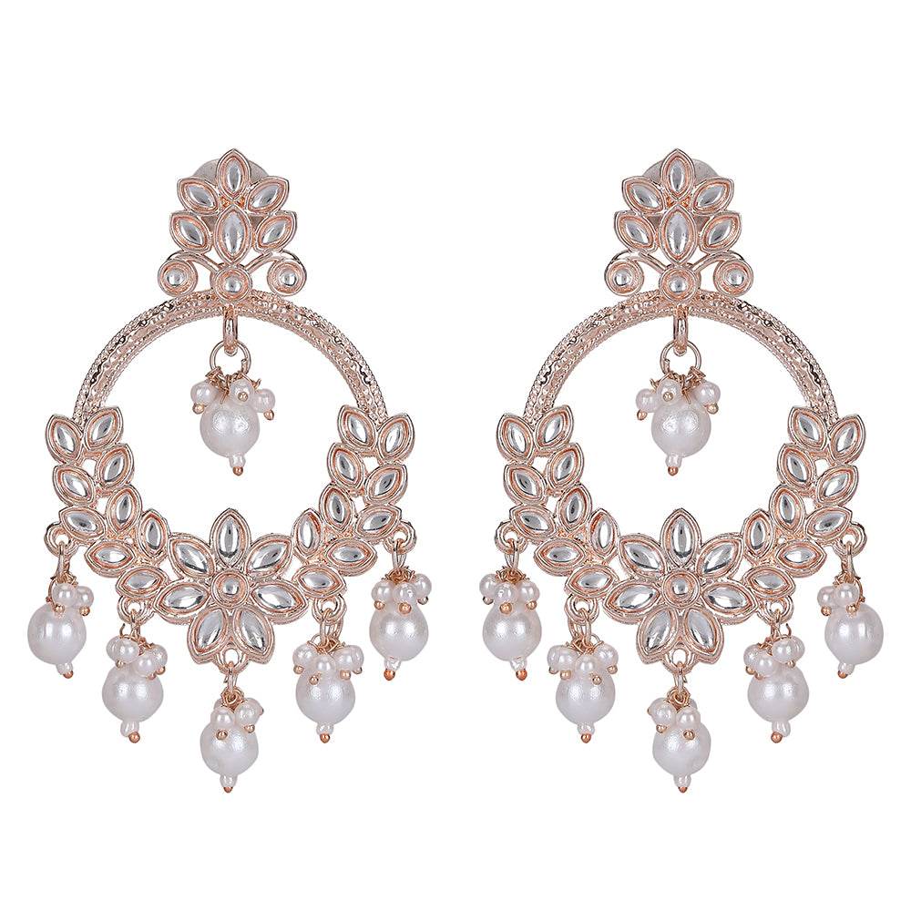 Buy Aviana Rose Gold Floral Hoop Earrings with Pearl Drops for Women - Auraa Trends