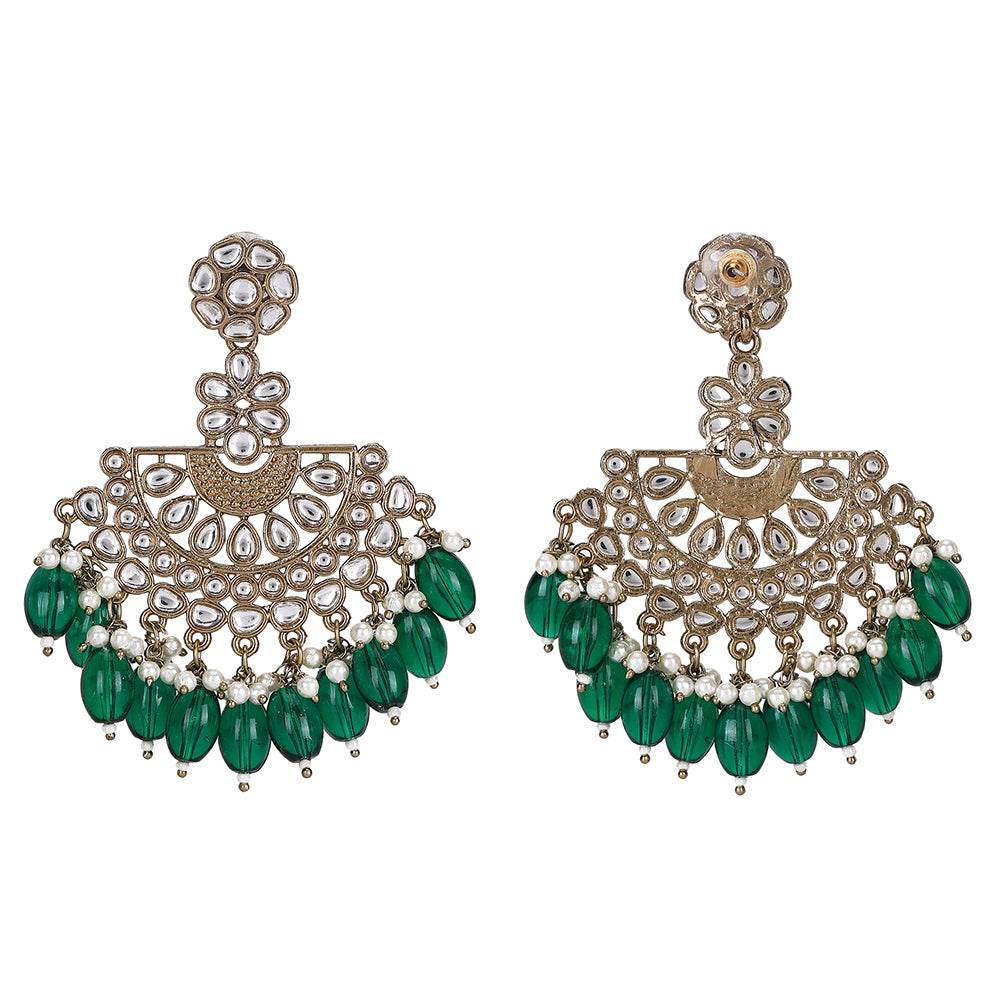 Buy Aviana Oxidized Silver Mirror Work Chandbali Earrings with Green Beads - Auraa Trends