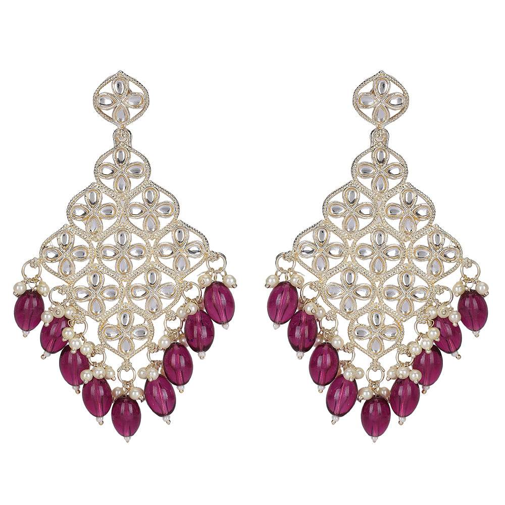 Buy Aviana Mirror-Work Statement Earrings with Purple Bead Drops - Auraa Trends