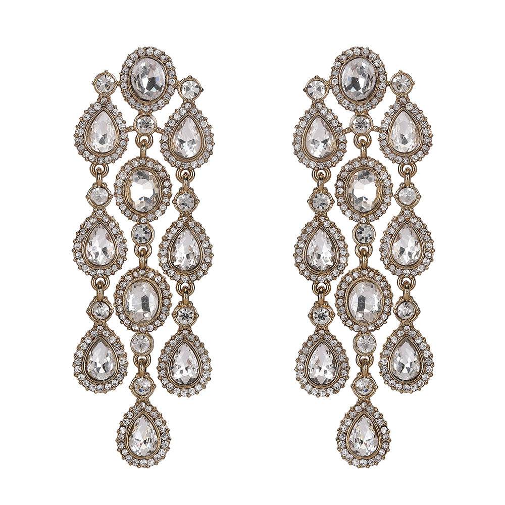 Buy Aviana Statement Crystal Chandelier Earrings in Silver Finish - Auraa Trends