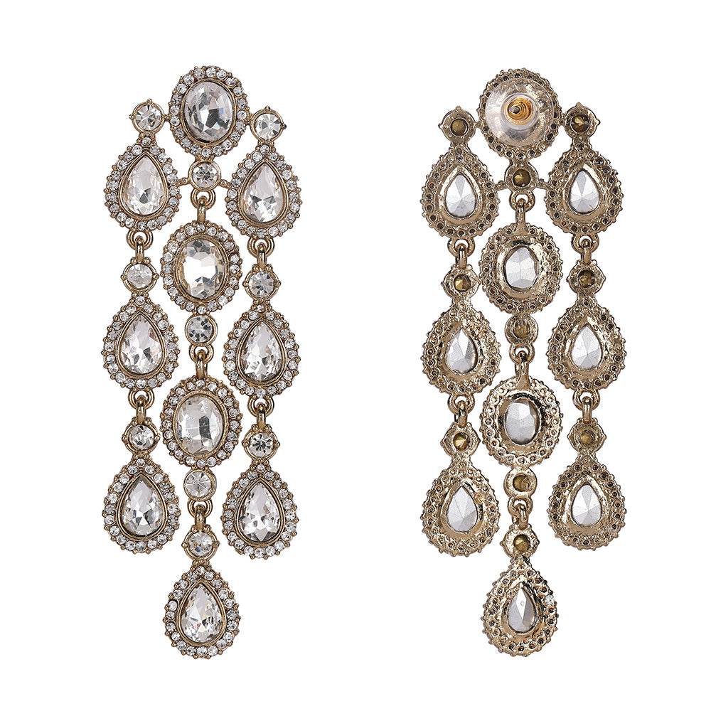 Buy Aviana Statement Crystal Chandelier Earrings in Silver Finish - Auraa Trends