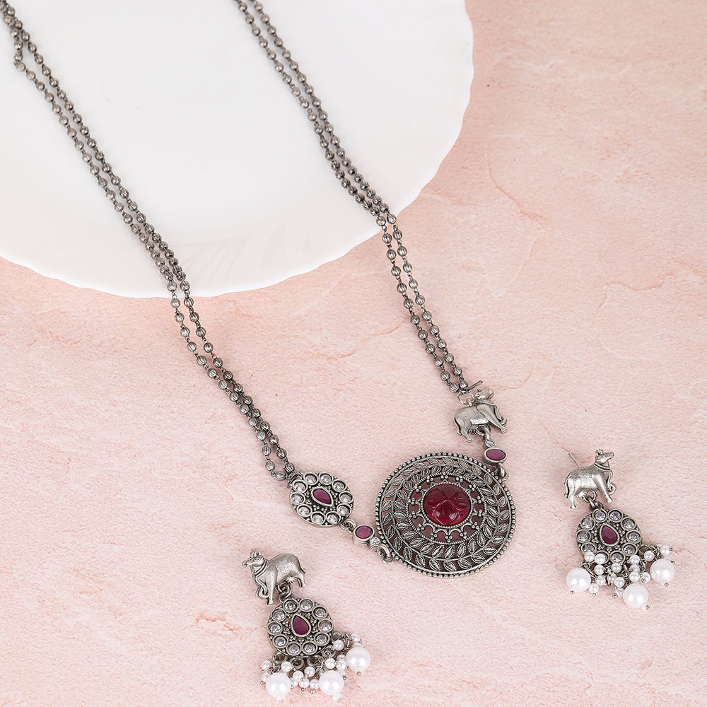 Silver Plated Stone Studded Jewellery Set