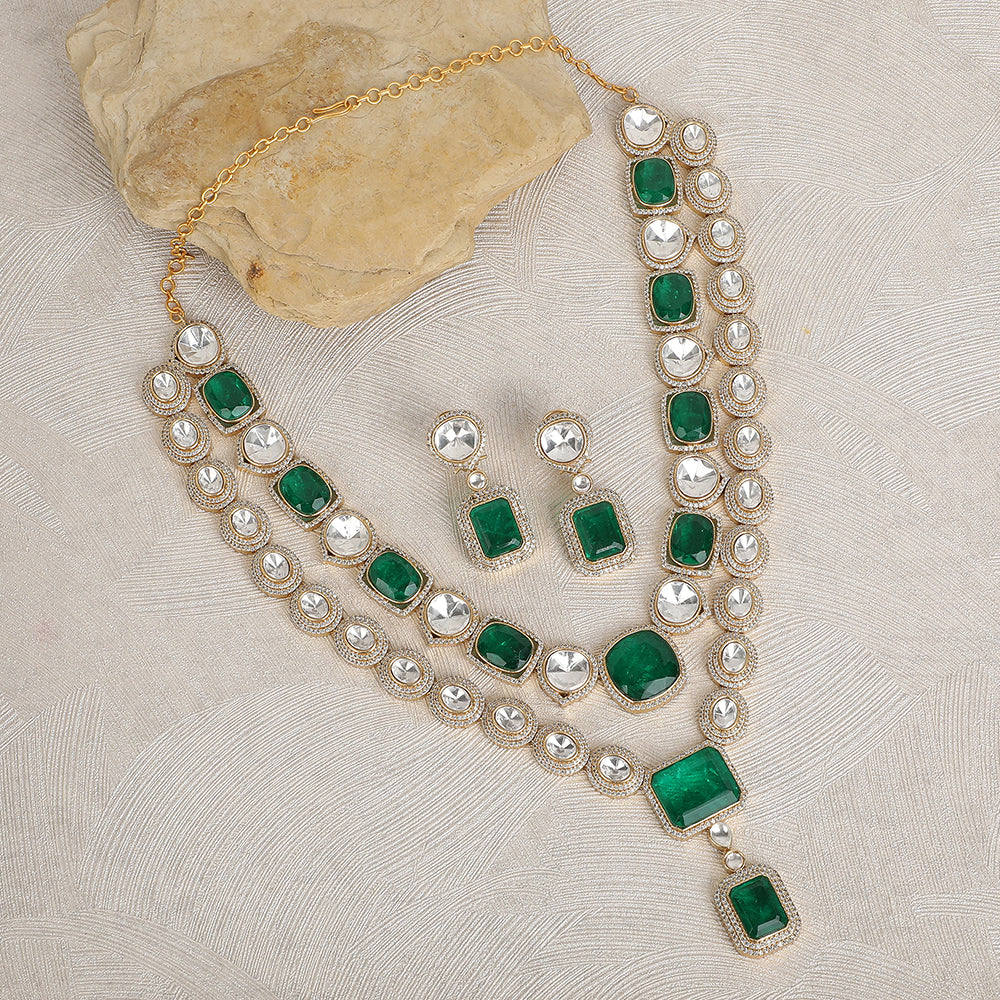 Gold Plated Kundan Green Necklace Set