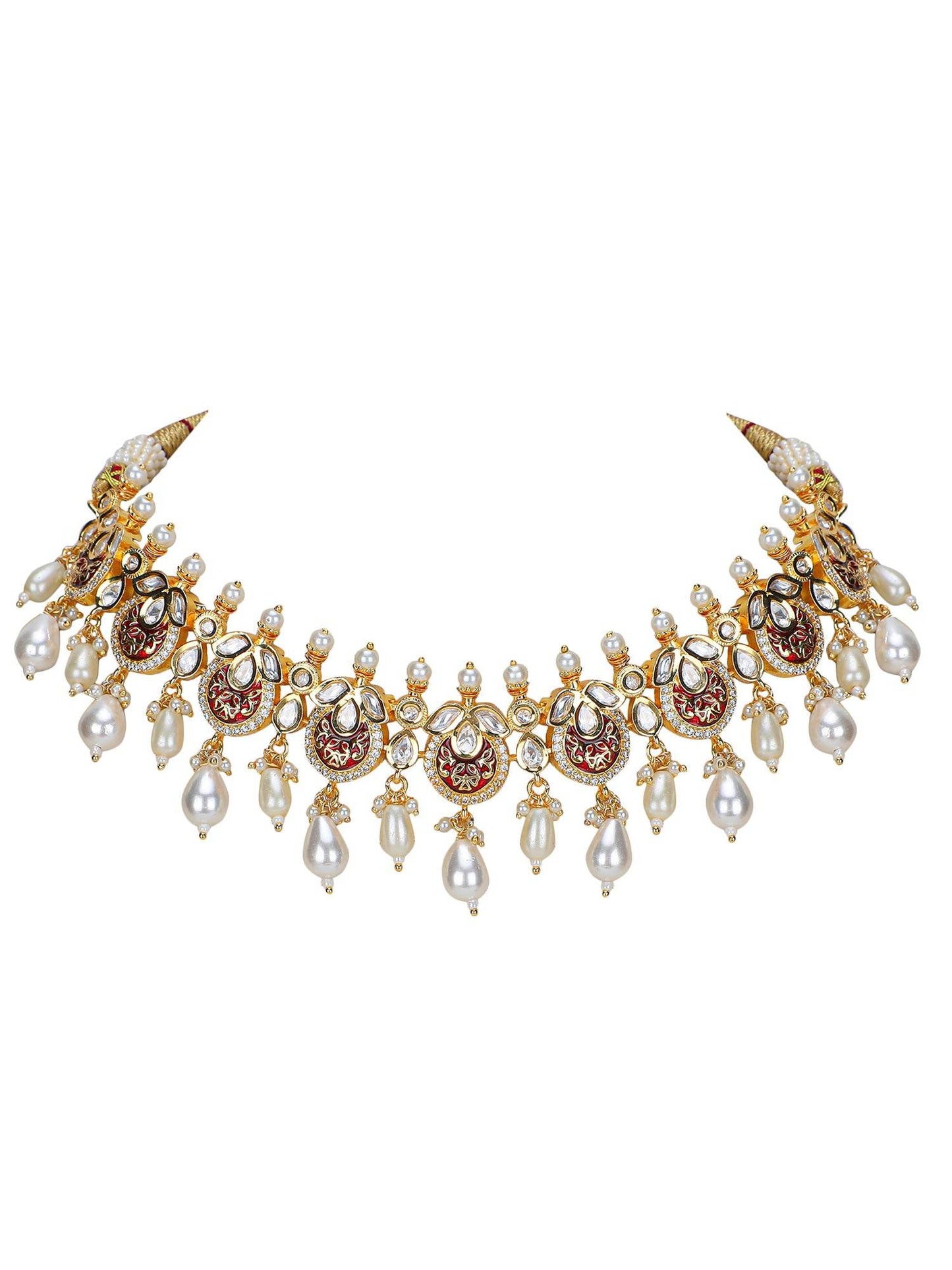 Regal Kundan Choker Set with Pearls and Earrings - Auraa Trends