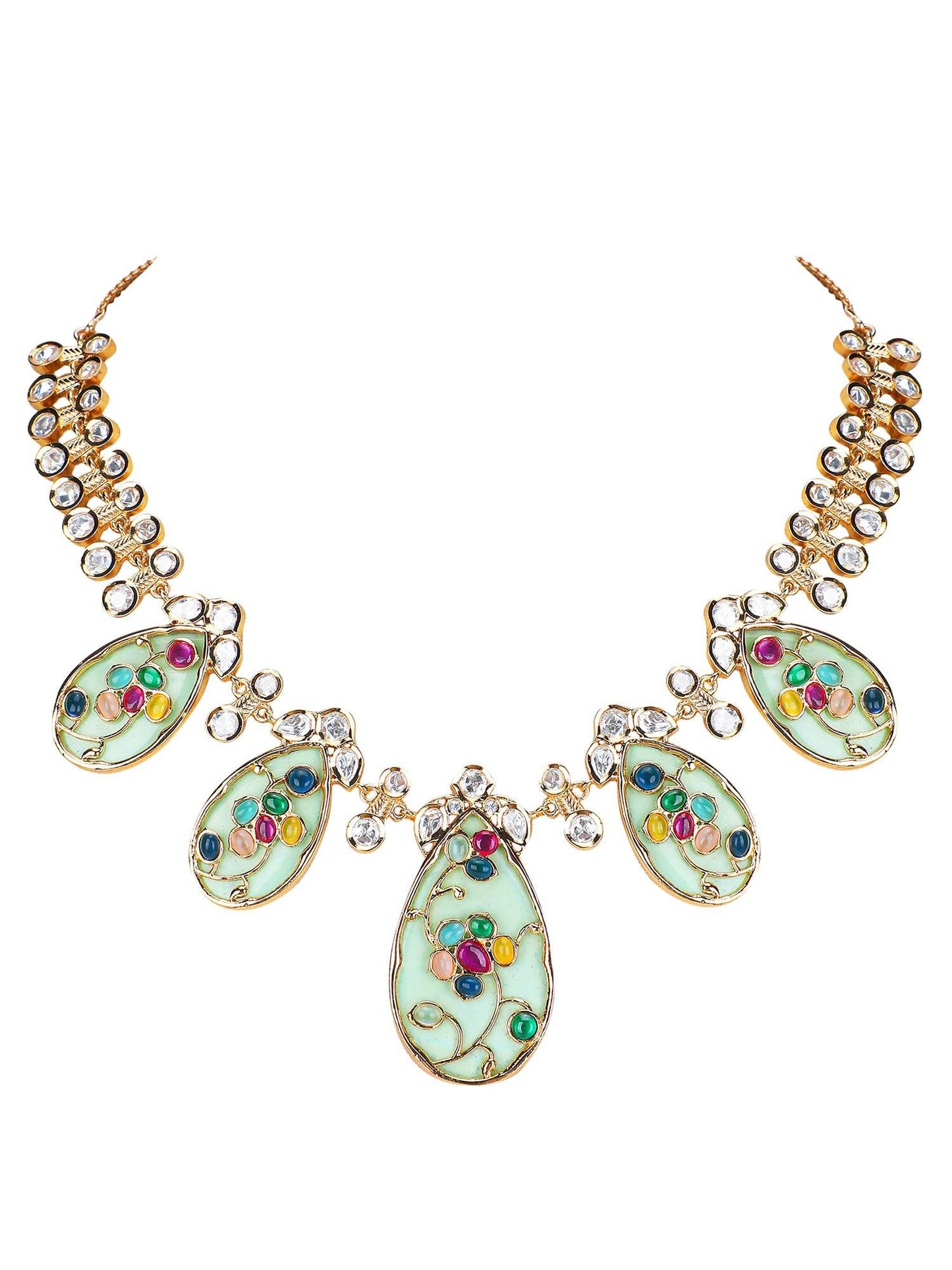 Pastel Meenakari Pendant Necklace Set with Crystal Accents - Auraa Trends