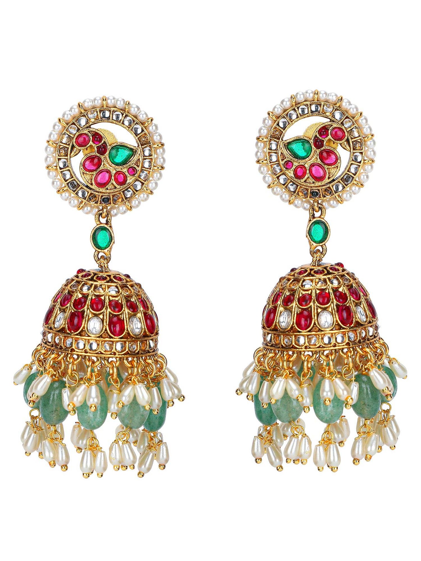 Heritage Bridal Kundan Necklace Set with Green Drops - Auraa Trends