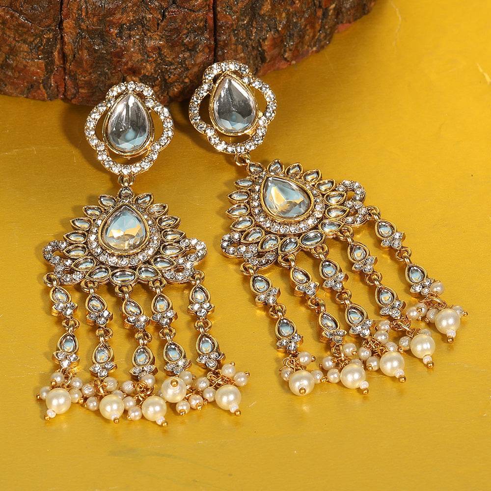 Buy Aviana Statement Mirror Dangler Earrings with Pearl Chain Tassels - Auraa Trends