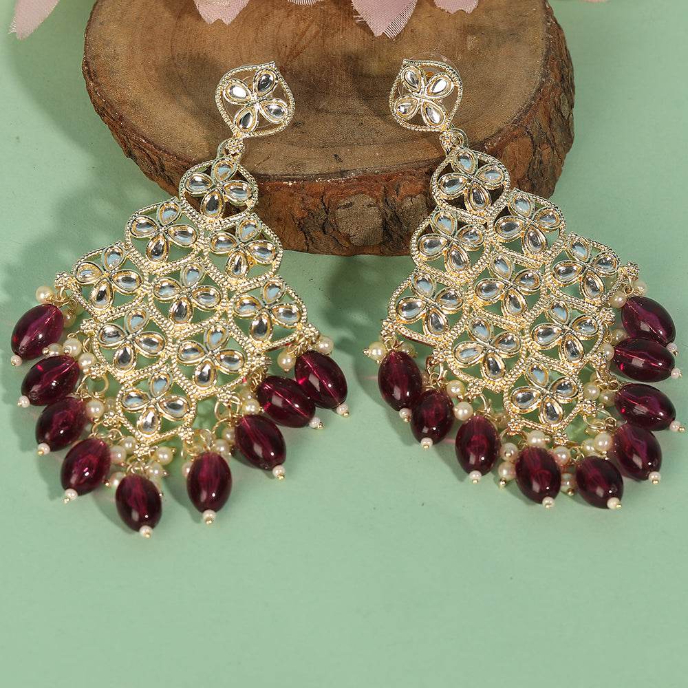 Buy Aviana Mirror-Work Statement Earrings with Purple Bead Drops - Auraa Trends