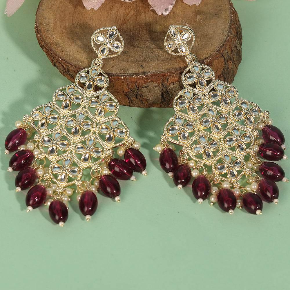Buy Aviana Mirror-Work Statement Earrings with Purple Bead Drops - Auraa Trends
