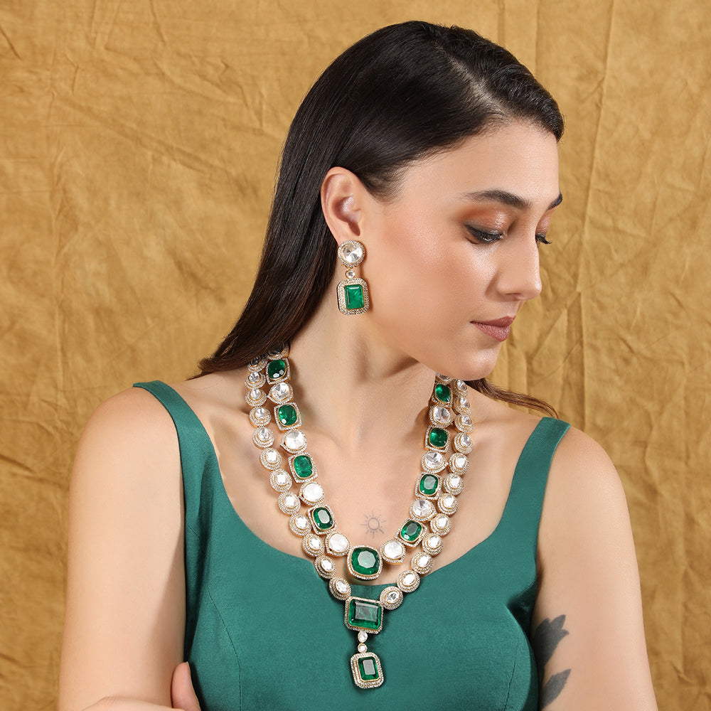 Gold Plated Kundan Green Necklace Set