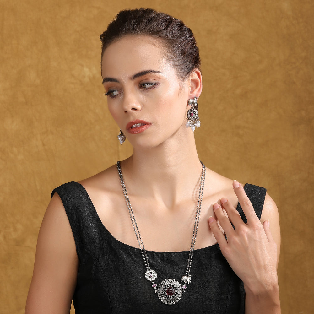 Silver Plated Stone Studded Jewellery Set